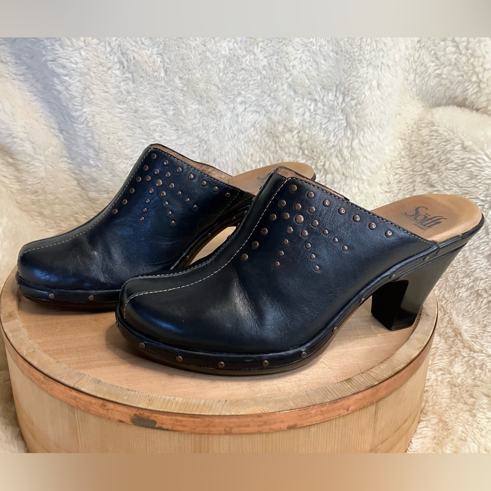 Sofft Mule Clog Heels Slip-on Studded Studs Leather Size 8